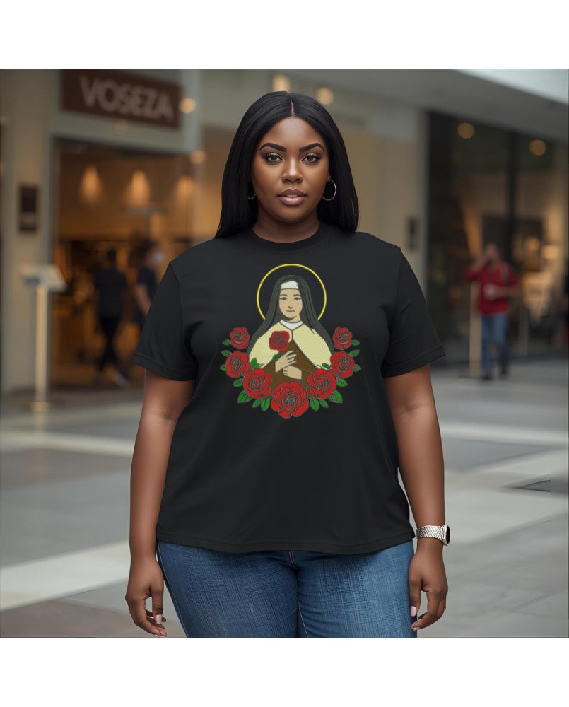 Camisa Bordada Santa Terezinha Moda Fé Católica Cristã Camisa Bordada Santa Terezinha Moda Fé Católica Cristã