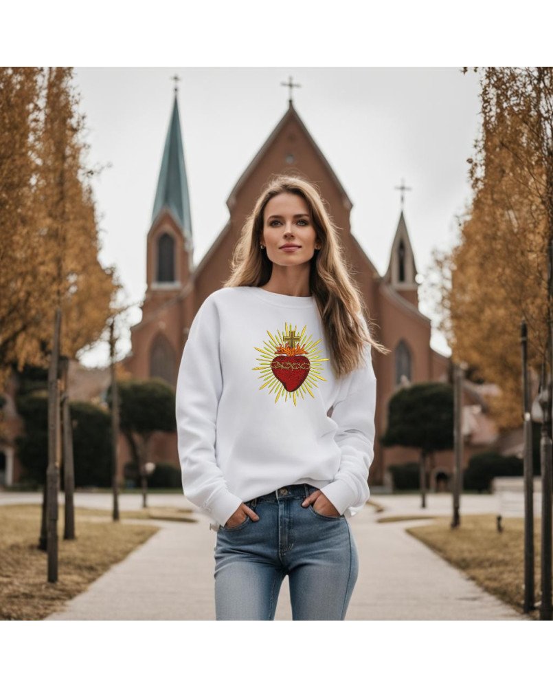Moletom Bordado Moda Fé Cristã Católica Sagrado Coração Moletom Bordado Moda Fé Cristã Católica Sagrado Coração