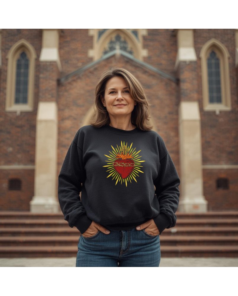 Moletom Bordado Moda Fé Cristã Católica Sagrado Coração Moletom Bordado Moda Fé Cristã Católica Sagrado Coração