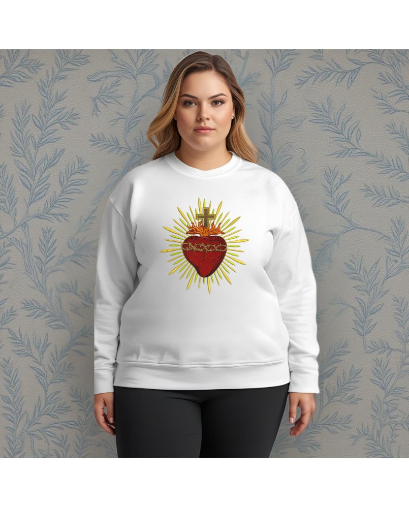 Moletom Bordado Moda Fé Cristã Católica Sagrado Coração Moletom Bordado Moda Fé Cristã Católica Sagrado Coração