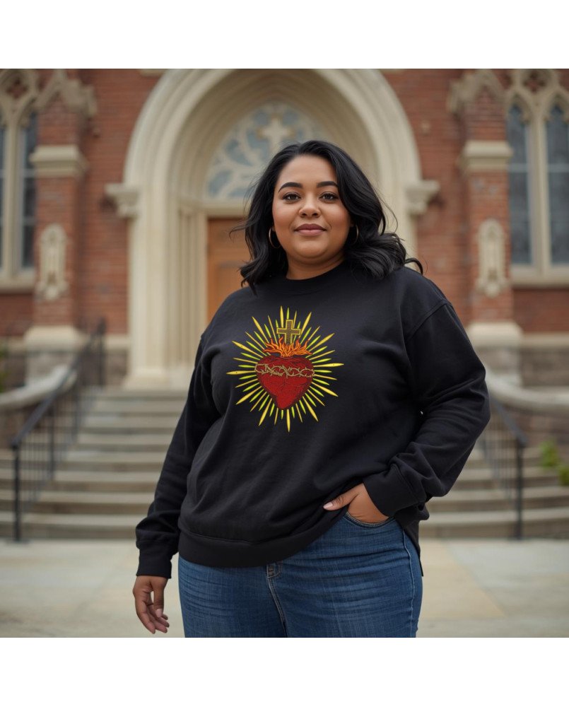 Moletom Bordado Moda Fé Cristã Católica Sagrado Coração Moletom Bordado Moda Fé Cristã Católica Sagrado Coração