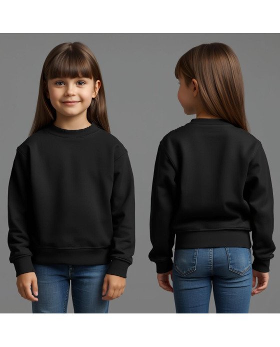 Moletom Infantil Liso Preto Feminino Personalizado com Bordado Exclusivo