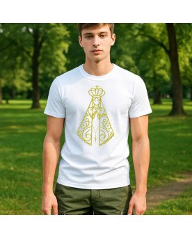 Camisa Masculina Bordada Moda Cristã Nossa Senhora Aparecida
