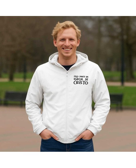 Casaco Masculino de Frio Corta Vento Cristão Católico Bordado