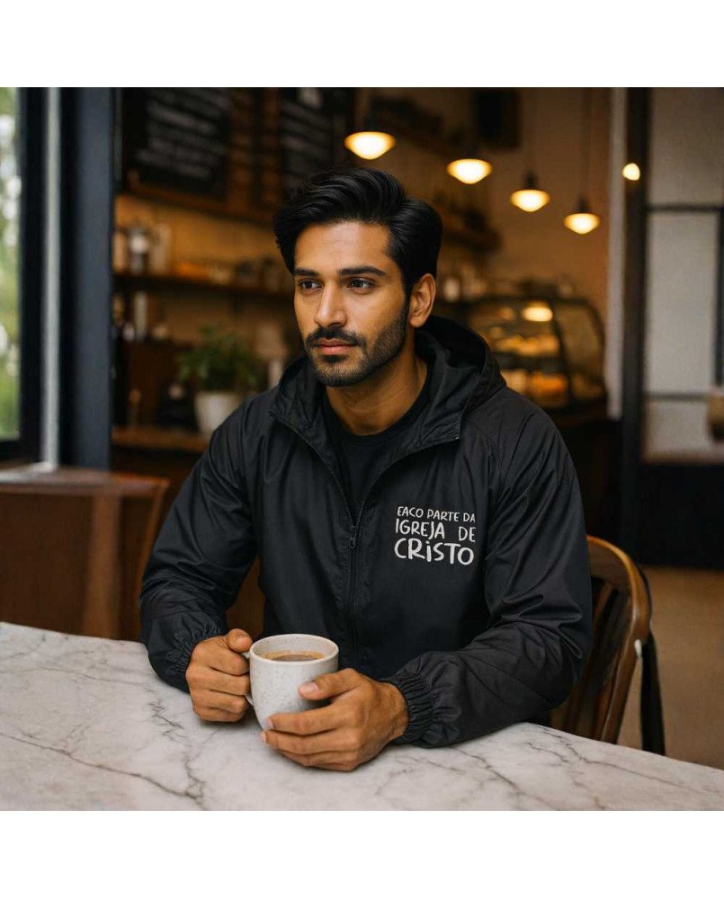 Casaco Masculino de Frio Corta Vento Cristão Católico Bordado Casaco Masculino de Frio Corta Vento Cristão Católico Bordado