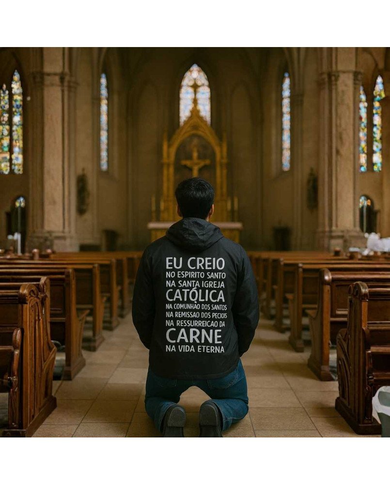 Casaco Masculino de Frio Corta Vento Cristão Católico Bordado Casaco Masculino de Frio Corta Vento Cristão Católico Bordado