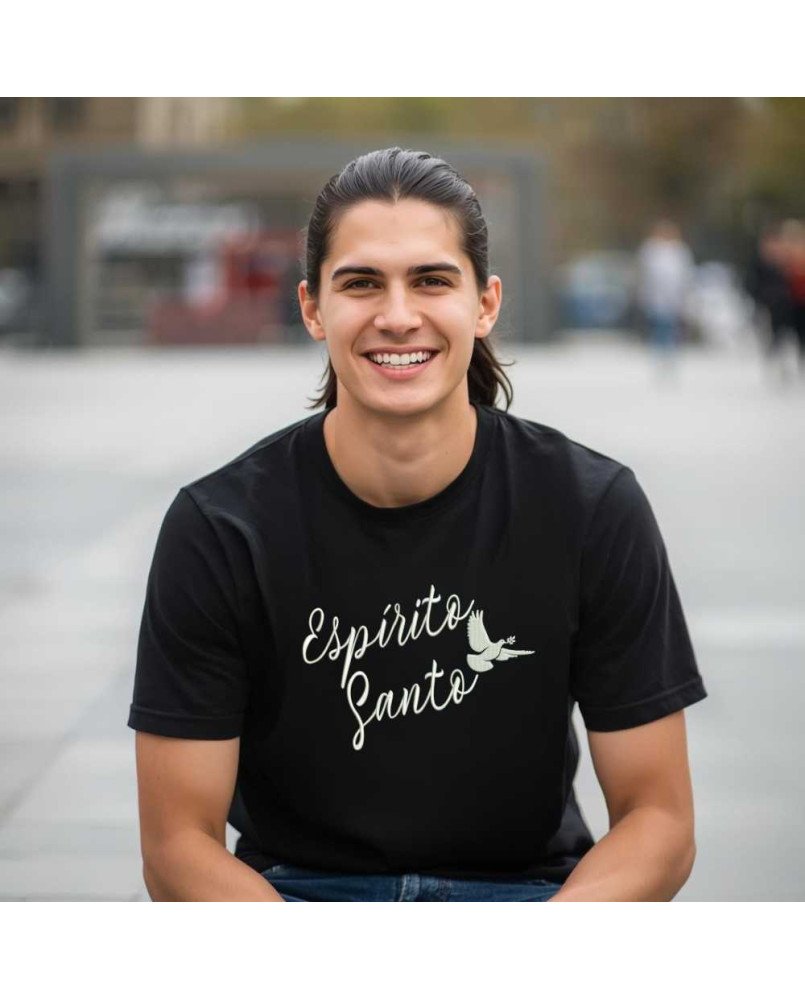 Camisa Tshirt Malha Masculina Bordada Cristã Espírito Santo Camisa Tshirt Malha Masculina Bordada Cristã Espírito Santo