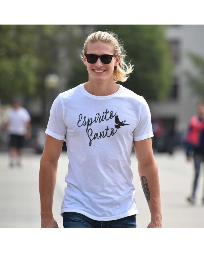 Camisa Tshirt Malha Masculina Bordada Cristã Espírito Santo Camisa Tshirt Malha Masculina Bordada Cristã Espírito Santo