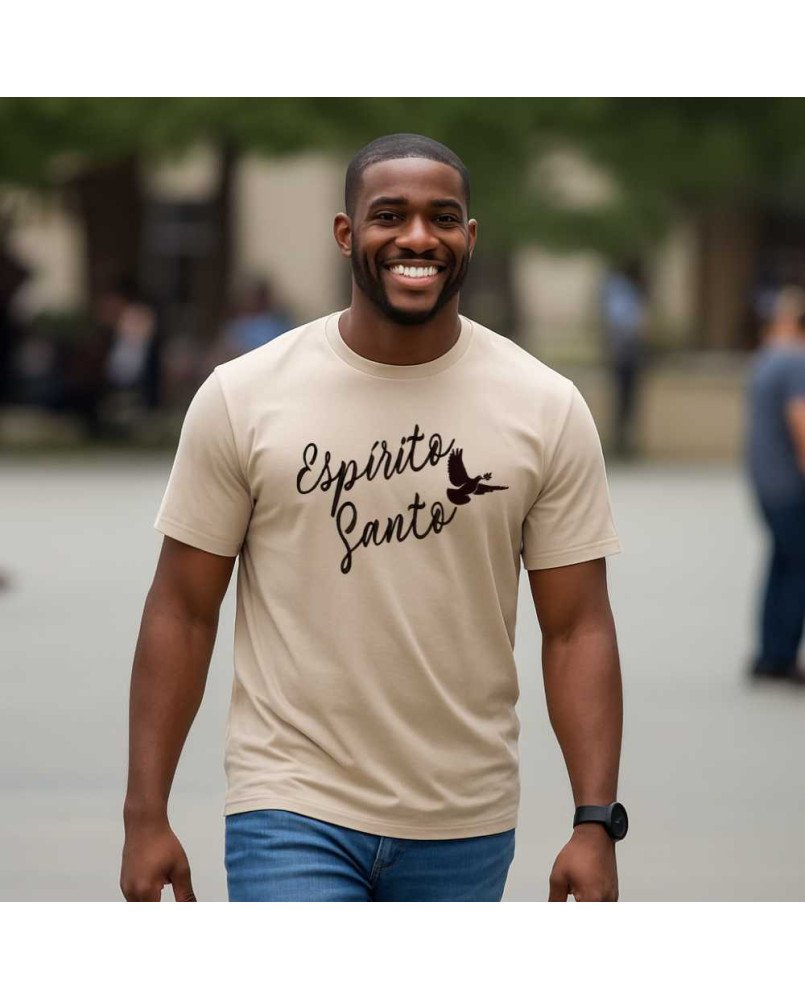 Camisa Tshirt Malha Masculina Bordada Cristã Espírito Santo Camisa Tshirt Malha Masculina Bordada Cristã Espírito Santo
