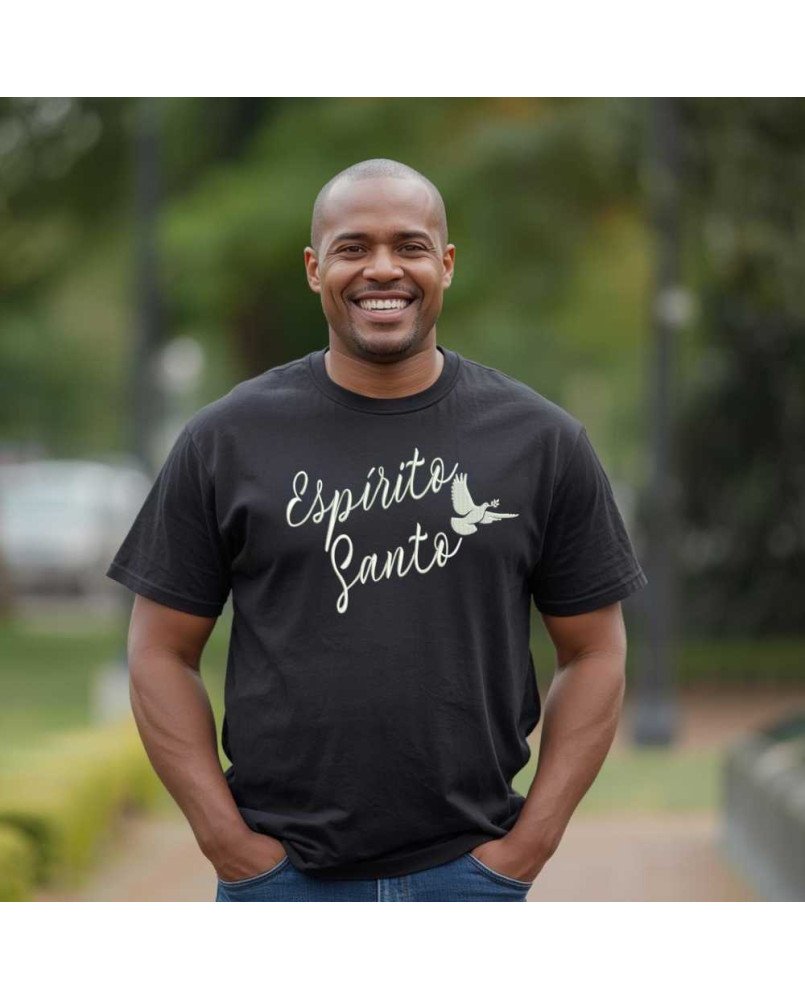 Camisa Tshirt Malha Masculina Bordada Cristã Espírito Santo Camisa Tshirt Malha Masculina Bordada Cristã Espírito Santo
