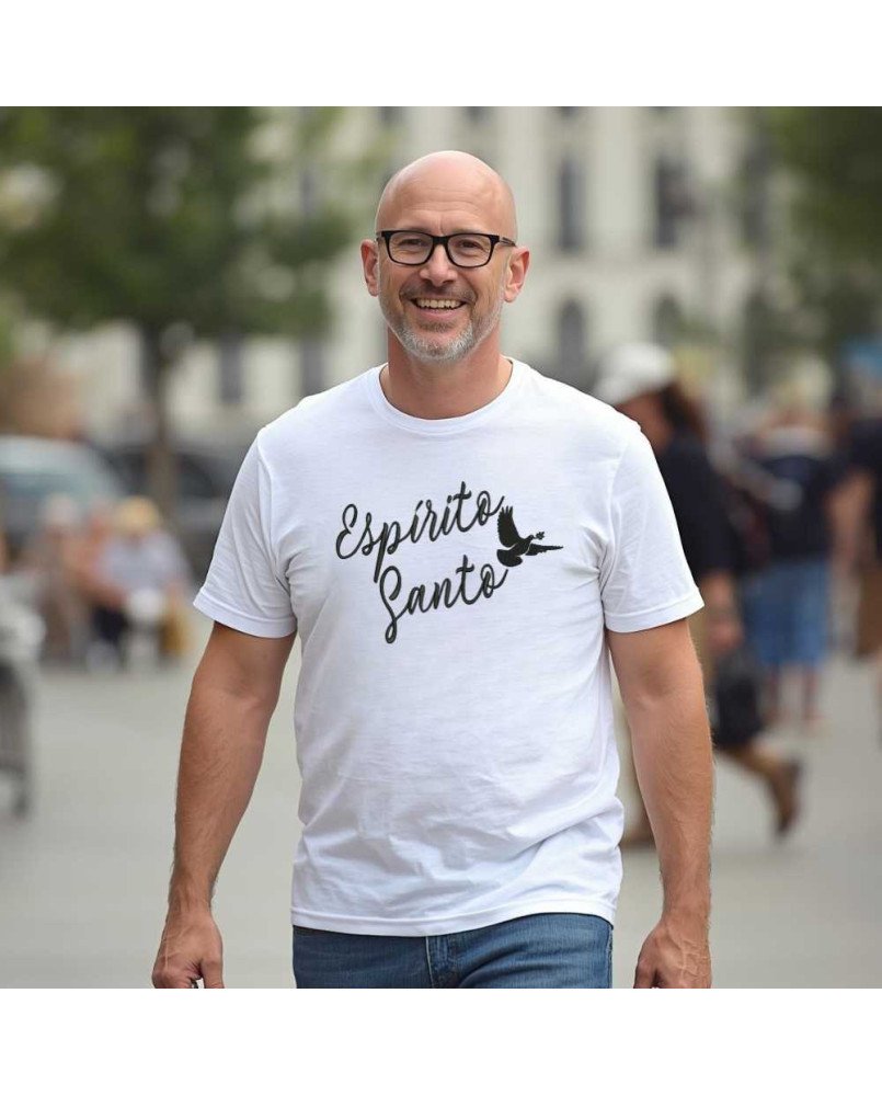 Camisa Tshirt Malha Masculina Bordada Cristã Espírito Santo Camisa Tshirt Malha Masculina Bordada Cristã Espírito Santo