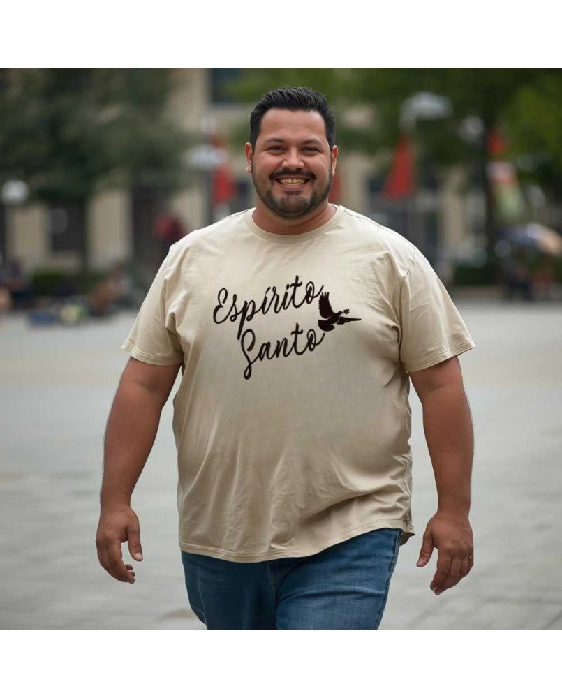 Camisa Tshirt Malha Masculina Bordada Cristã Espírito Santo Camisa Tshirt Malha Masculina Bordada Cristã Espírito Santo