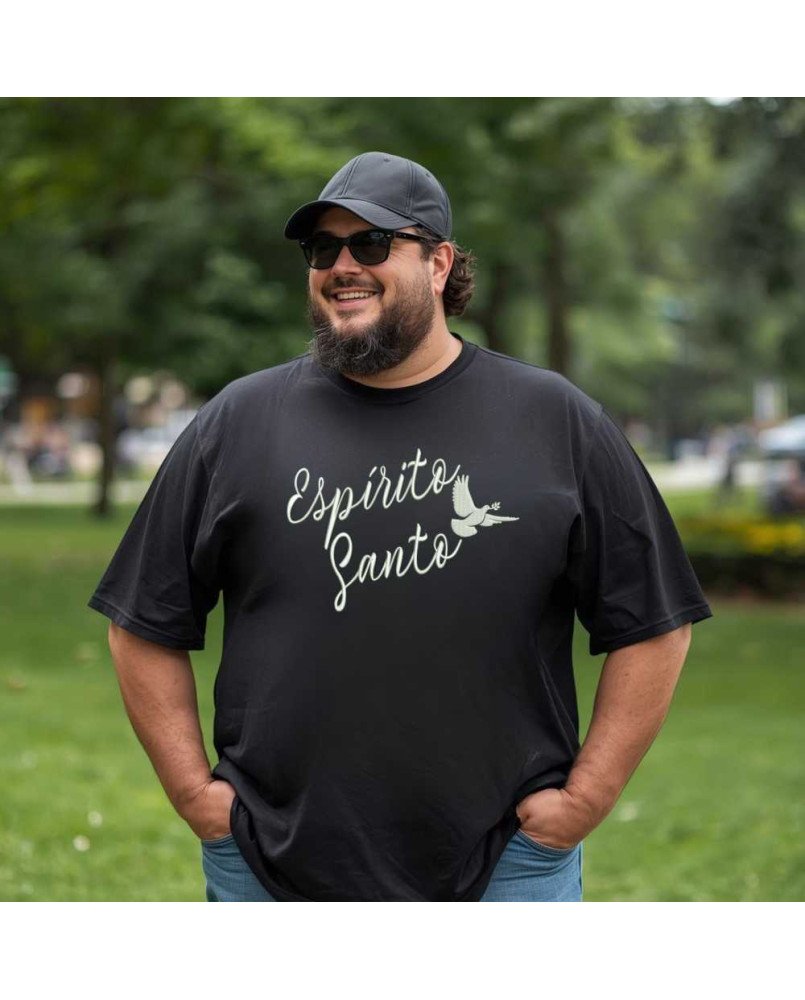 Camisa Tshirt Malha Masculina Bordada Cristã Espírito Santo Camisa Tshirt Malha Masculina Bordada Cristã Espírito Santo