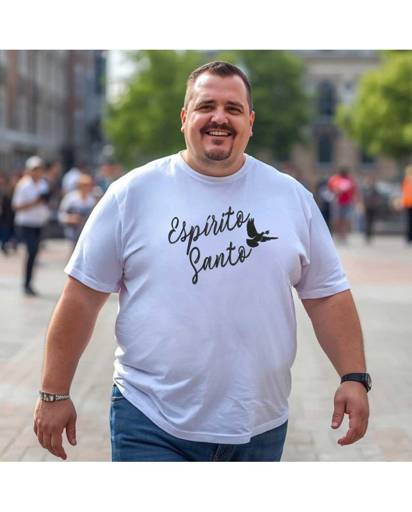 Camisa Tshirt Malha Masculina Bordada Cristã Espírito Santo Camisa Tshirt Malha Masculina Bordada Cristã Espírito Santo