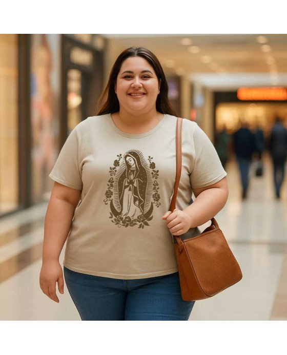 Camisa Feminina Moda Católica Nossa Senhora de Guadalupe