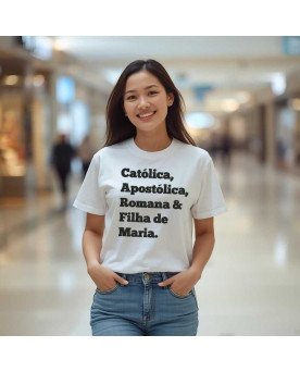 Camisa Bordada Feminina Moda Cristã Católica Filha de Maria