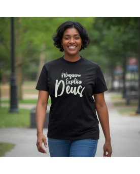 Camisa de Malha Feminina Cristã Bordada Ninguém Explica Deus