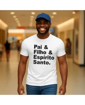 Camisa Masculina Cristã Bordada Pai Filho & Espírito Santo