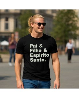 Camisa Masculina Cristã Bordada Pai Filho & Espírito Santo