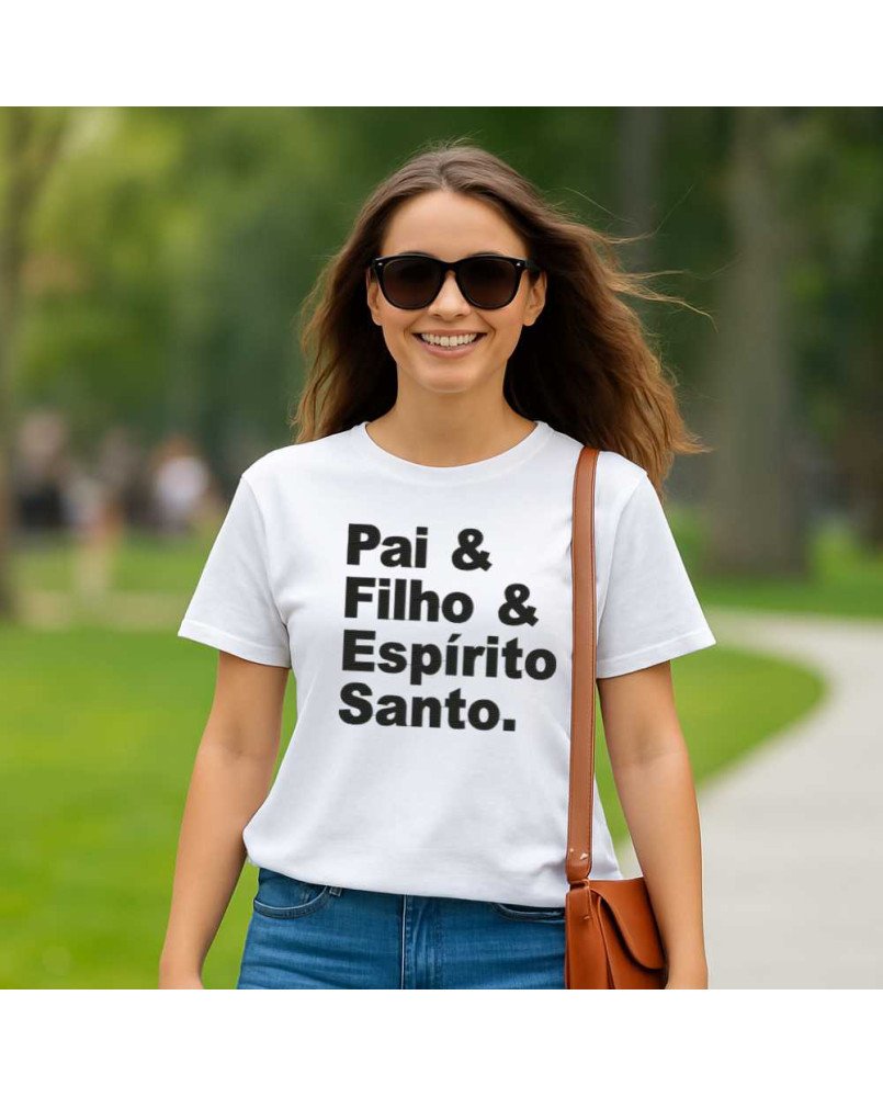 Camisa Feminina Cristã Bordada Pai & Filho & Espírito Santo Camisa Feminina Cristã Bordada Pai & Filho & Espírito Santo