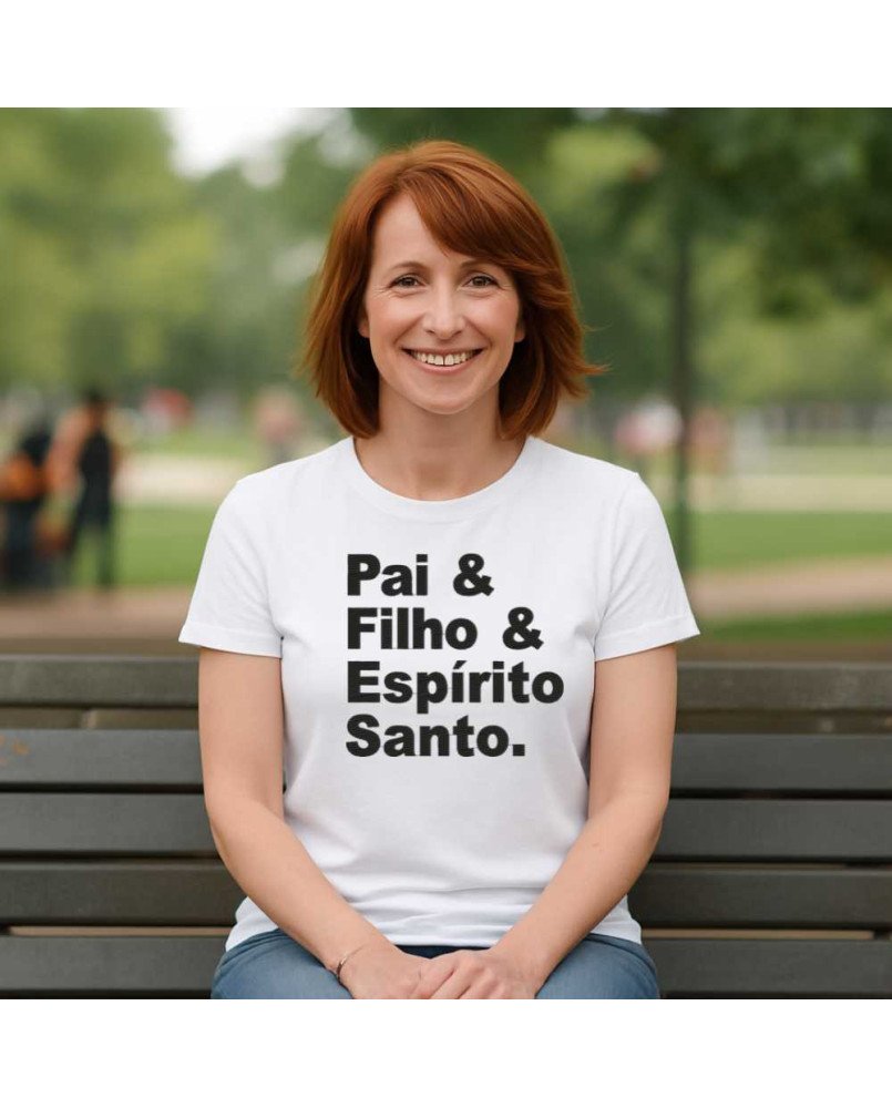 Camisa Feminina Cristã Bordada Pai & Filho & Espírito Santo Camisa Feminina Cristã Bordada Pai & Filho & Espírito Santo