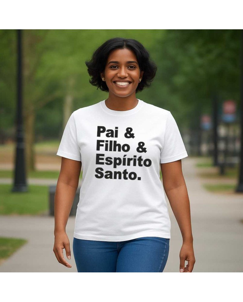 Camisa Feminina Cristã Bordada Pai & Filho & Espírito Santo Camisa Feminina Cristã Bordada Pai & Filho & Espírito Santo