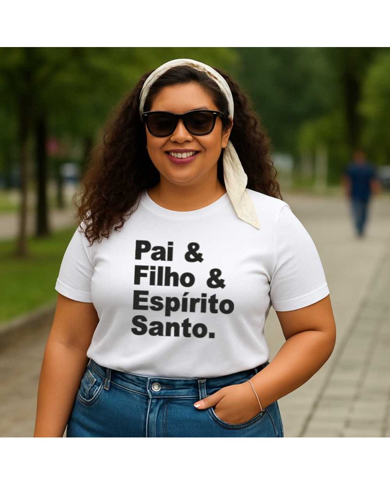 Camisa Feminina Cristã Bordada Pai & Filho & Espírito Santo Camisa Feminina Cristã Bordada Pai & Filho & Espírito Santo