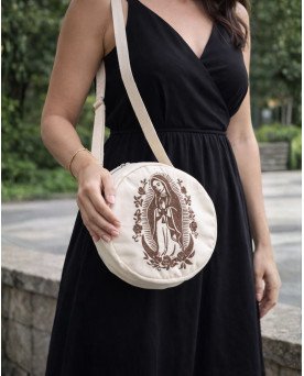 Bolsa Católica Bordada Nossa Senhora Aparecida e Guadalupe Redonda