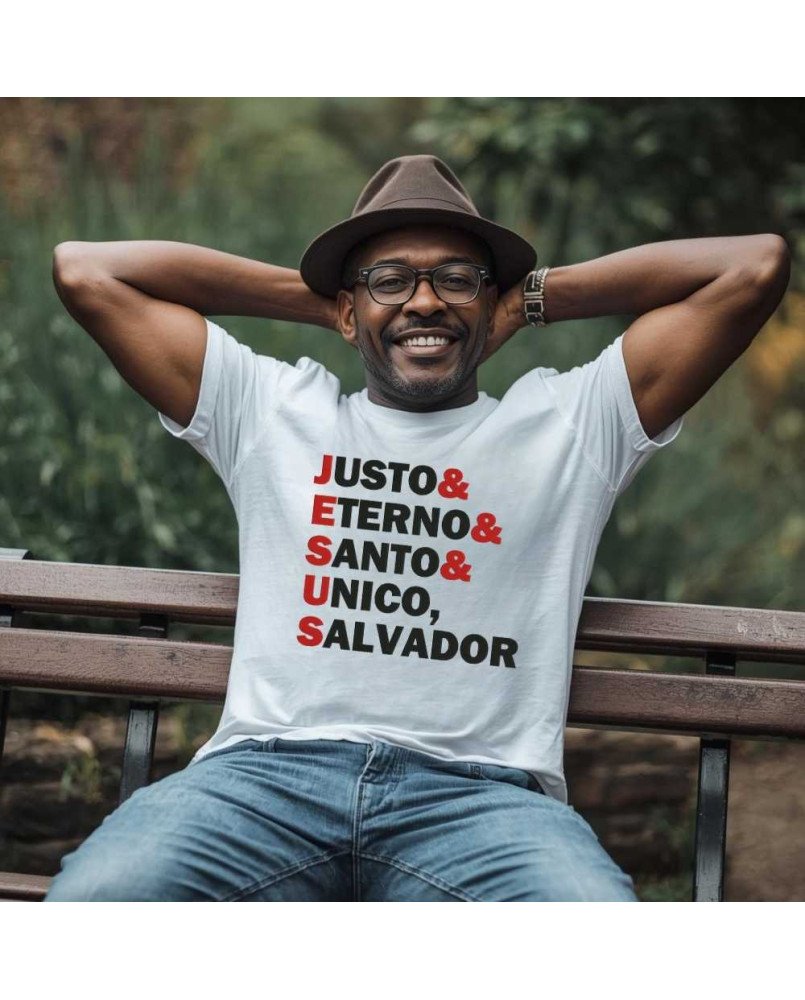 Camisa Malha Bordada Jesus Justo Eterno Santo Único Salvador Camisa Malha Bordada Jesus Justo Eterno Santo Único Salvador