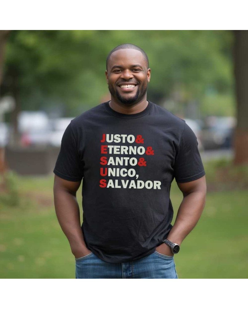 Camisa Malha Bordada Jesus Justo Eterno Santo Único Salvador Camisa Malha Bordada Jesus Justo Eterno Santo Único Salvador
