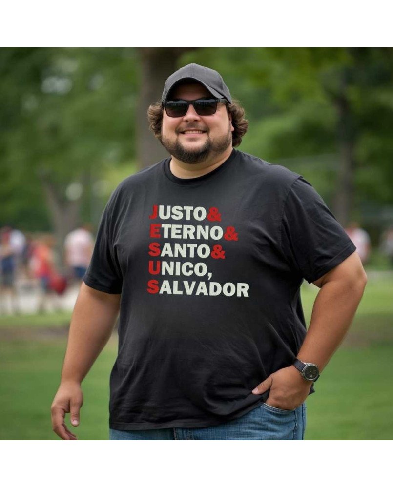Camisa Malha Bordada Jesus Justo Eterno Santo Único Salvador Camisa Malha Bordada Jesus Justo Eterno Santo Único Salvador