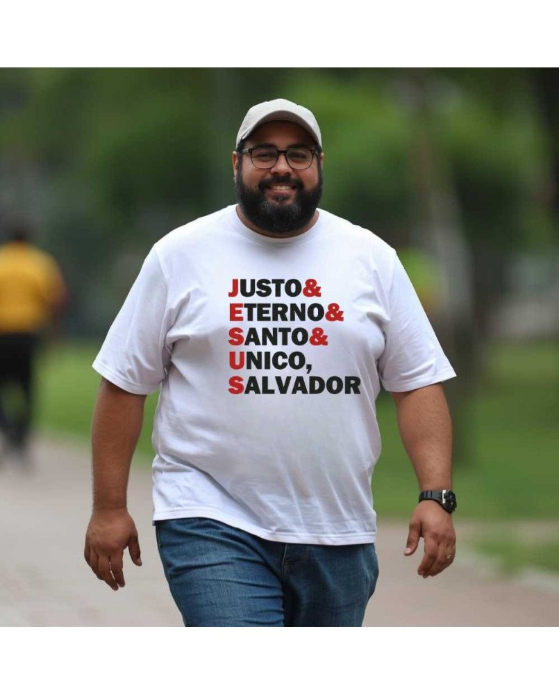 Camisa Malha Bordada Jesus Justo Eterno Santo Único Salvador Camisa Malha Bordada Jesus Justo Eterno Santo Único Salvador