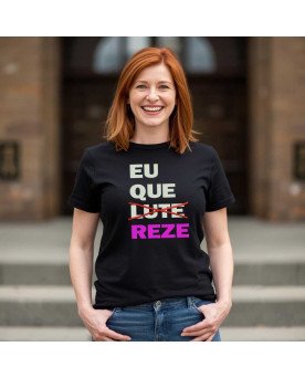 Camisa Feminina Moda Cristã Católica Bordada Eu que Reze