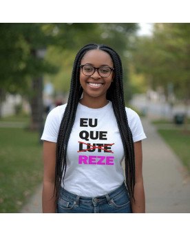 Camisa Feminina Moda Cristã Católica Bordada Eu que Reze