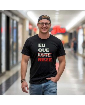 Camisa Masculina Moda Cristã Católica Bordada Eu que Reze