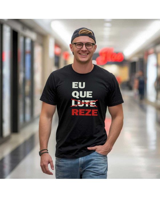 Camisa Masculina Moda Cristã Católica Bordada Eu que Reze