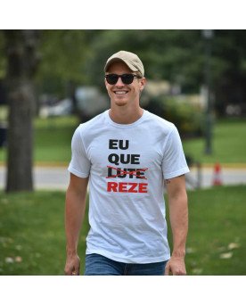 Camisa Masculina Moda Cristã Católica Bordada Eu que Reze