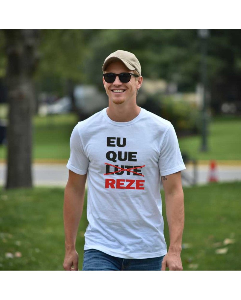 Camisa Masculina Moda Cristã Católica Bordada Eu que Reze Camisa Masculina Moda Cristã Católica Bordada Eu que Reze