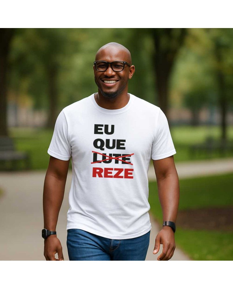 Camisa Masculina Moda Cristã Católica Bordada Eu que Reze Camisa Masculina Moda Cristã Católica Bordada Eu que Reze