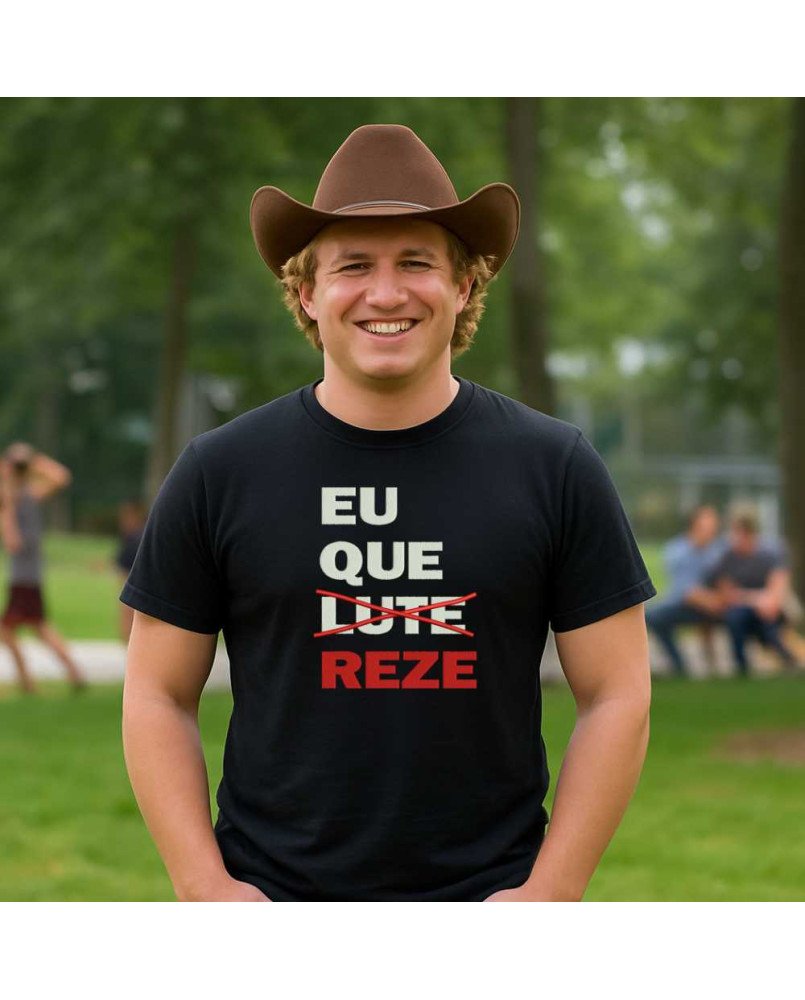 Camisa Masculina Moda Cristã Católica Bordada Eu que Reze Camisa Masculina Moda Cristã Católica Bordada Eu que Reze