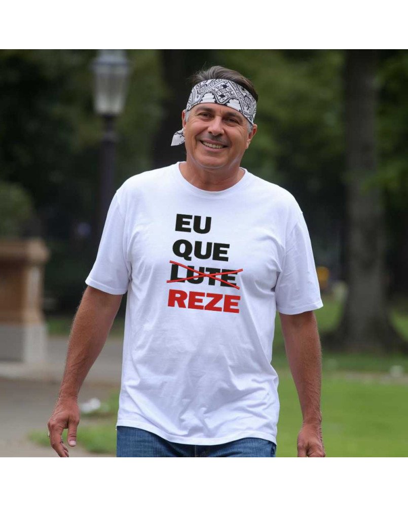 Camisa Masculina Moda Cristã Católica Bordada Eu que Reze Camisa Masculina Moda Cristã Católica Bordada Eu que Reze