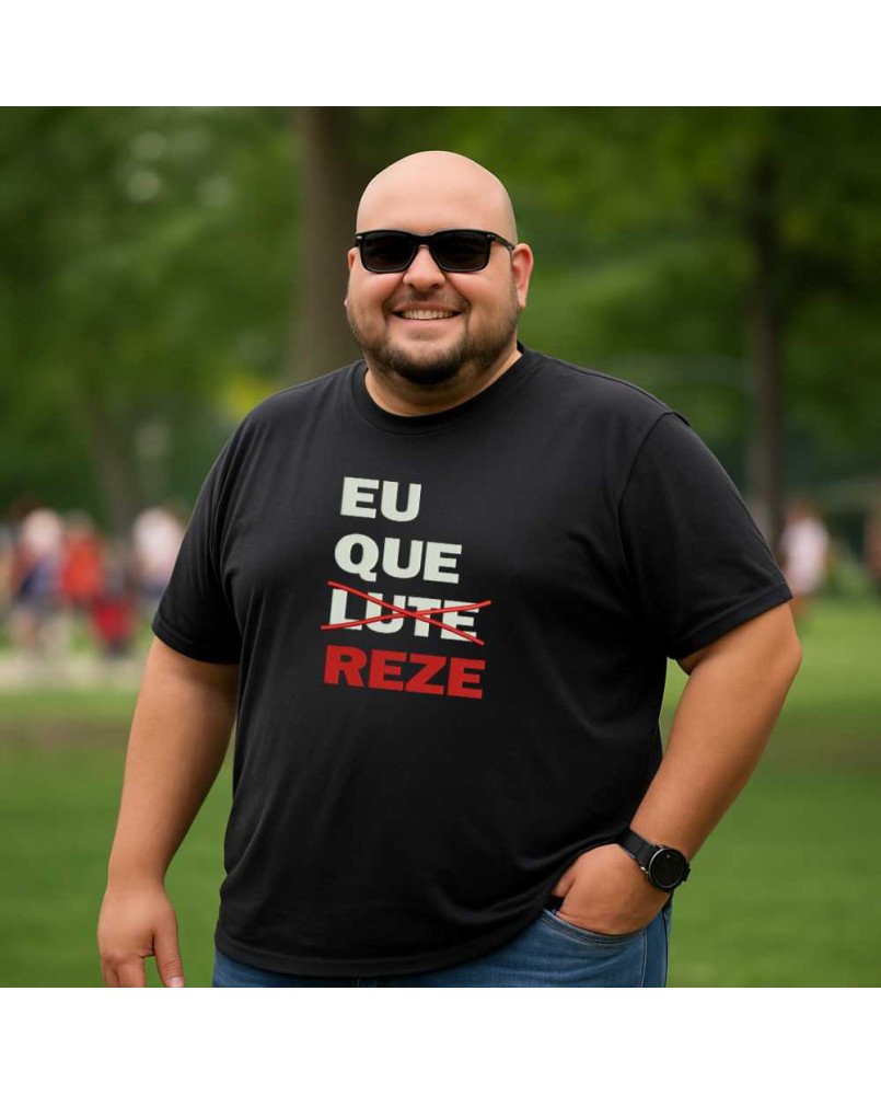 Camisa Masculina Moda Cristã Católica Bordada Eu que Reze Camisa Masculina Moda Cristã Católica Bordada Eu que Reze