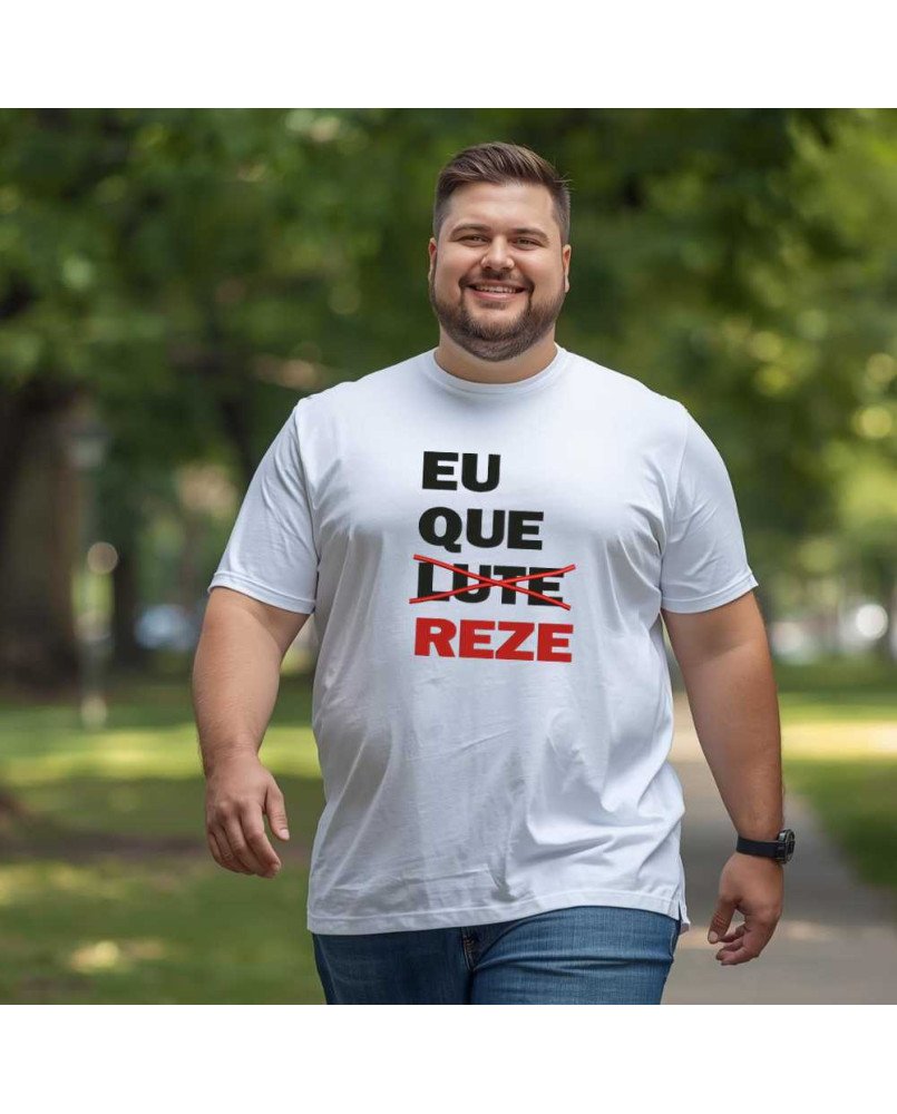 Camisa Masculina Moda Cristã Católica Bordada Eu que Reze Camisa Masculina Moda Cristã Católica Bordada Eu que Reze