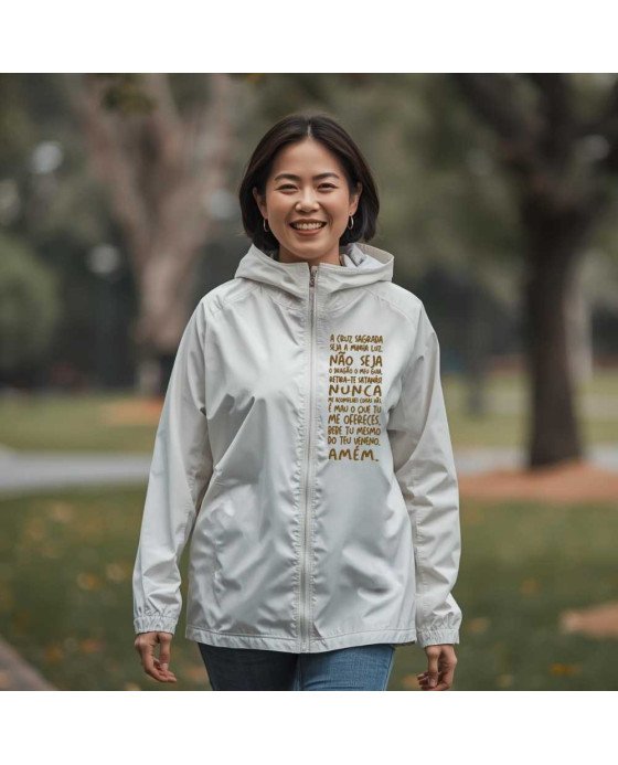 Casaco Corta Vento Católico Bordado Medalha de São Bento Casaco Corta Vento Católico Bordado Medalha de São Bento