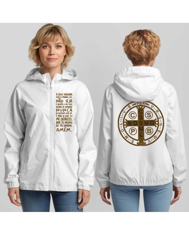 Casaco Corta Vento Católico Bordado Medalha de São Bento Casaco Corta Vento Católico Bordado Medalha de São Bento