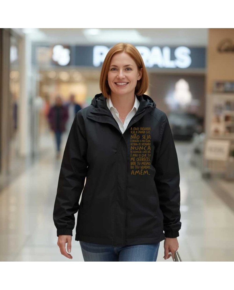 Casaco Corta Vento Católico Bordado Medalha de São Bento Casaco Corta Vento Católico Bordado Medalha de São Bento