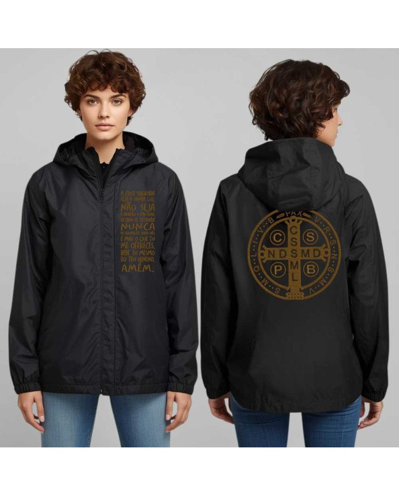 Casaco Corta Vento Católico Bordado Medalha de São Bento Casaco Corta Vento Católico Bordado Medalha de São Bento