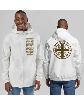 Casaco Corta Vento Católico Bordado Medalha de São Bento