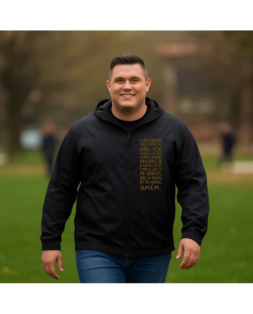 Casaco Corta Vento Católico Bordado Medalha de São Bento Casaco Corta Vento Católico Bordado Medalha de São Bento