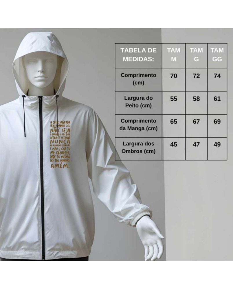 Casaco Corta Vento Católico Bordado Medalha de São Bento Casaco Corta Vento Católico Bordado Medalha de São Bento